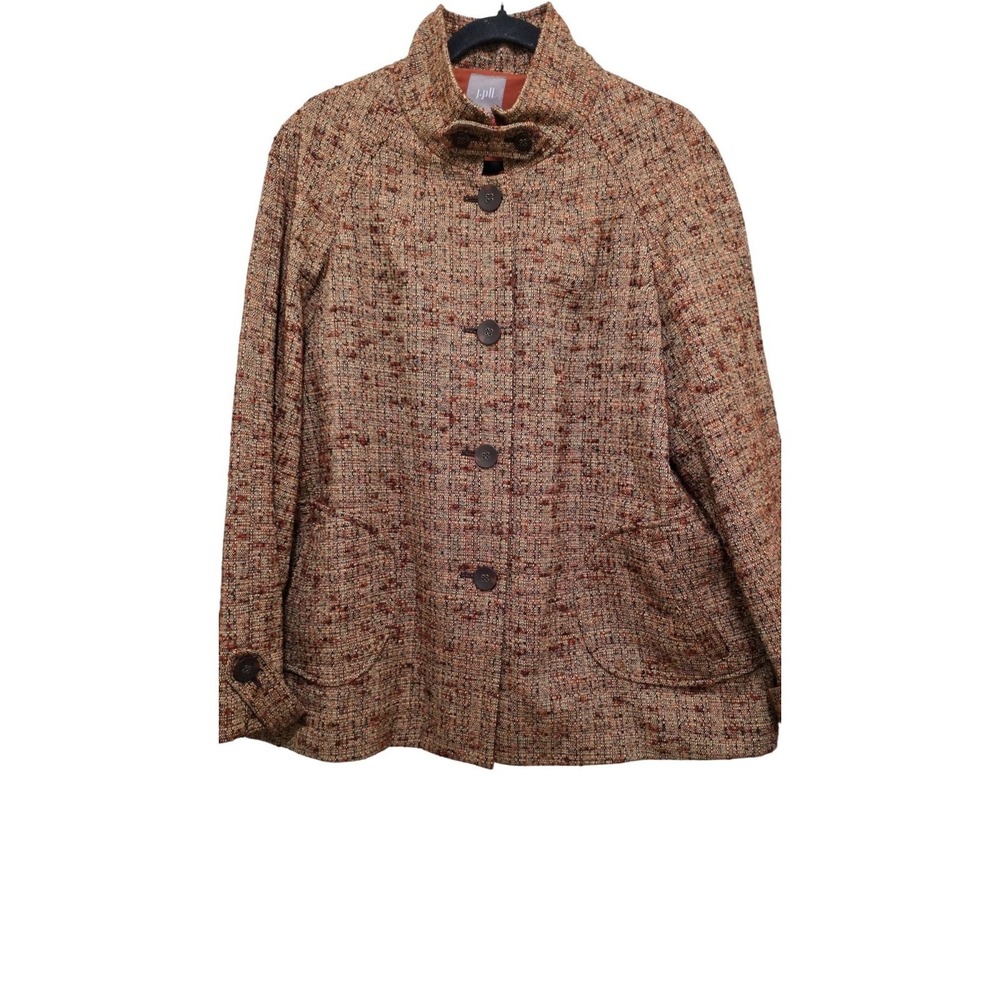J. Jill Women's Cosplay Gorpcore Brown & Orange Tweed Button-Front Jacket Size L